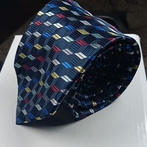 Umo Lorenzo Geometric Patterned Tie in Blue and Multicolor‎